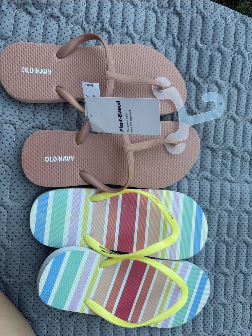 Old Navy Peach Flip Flop and Multicolor Stripe Flip Flop Set